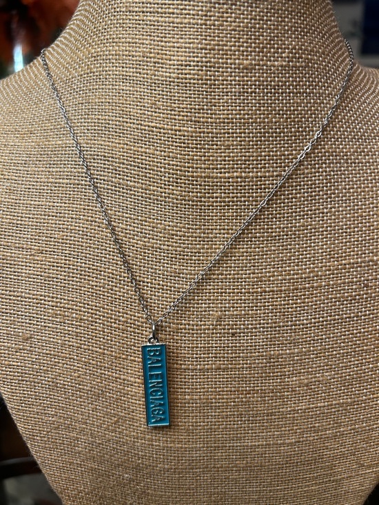 Balenciaga Silver Chain Necklace with Teal Logo Bar - Picture 5 of 5